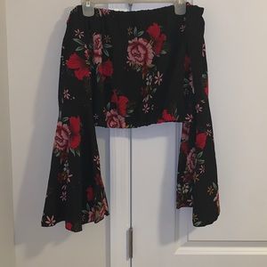 Floral Bardot Bell Sleeve Crop Blouse